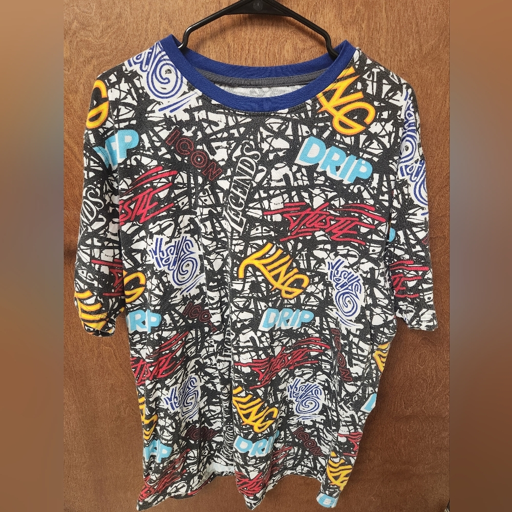 Encrypted Mens T-Shirt Drip Graffiti Size 3XL Short Sleeve